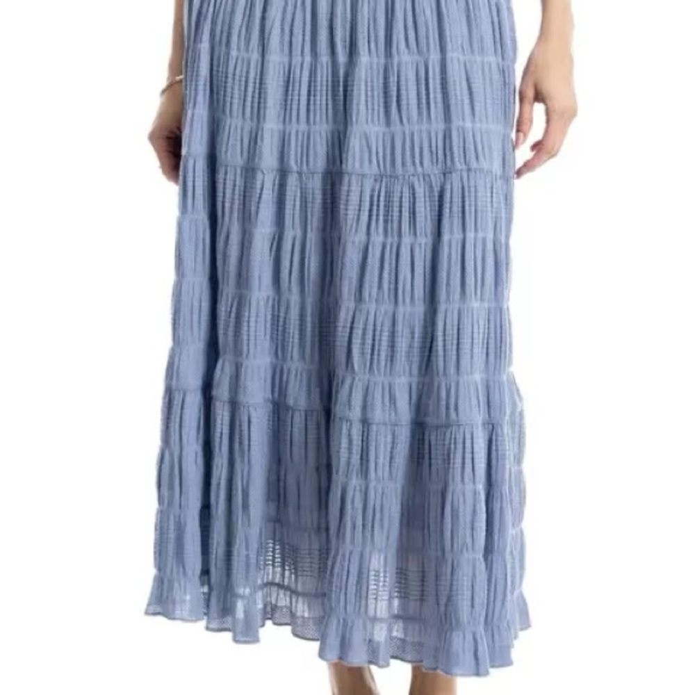 Chambray Blue Textured Midi Skirt